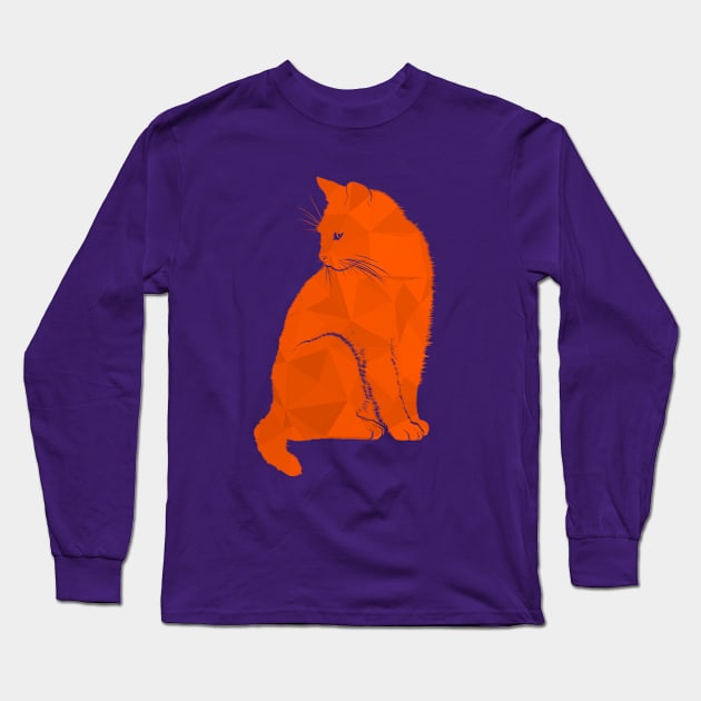 Orange Geometric Cat Long Sleeve T-Shirt by Spocktacular91